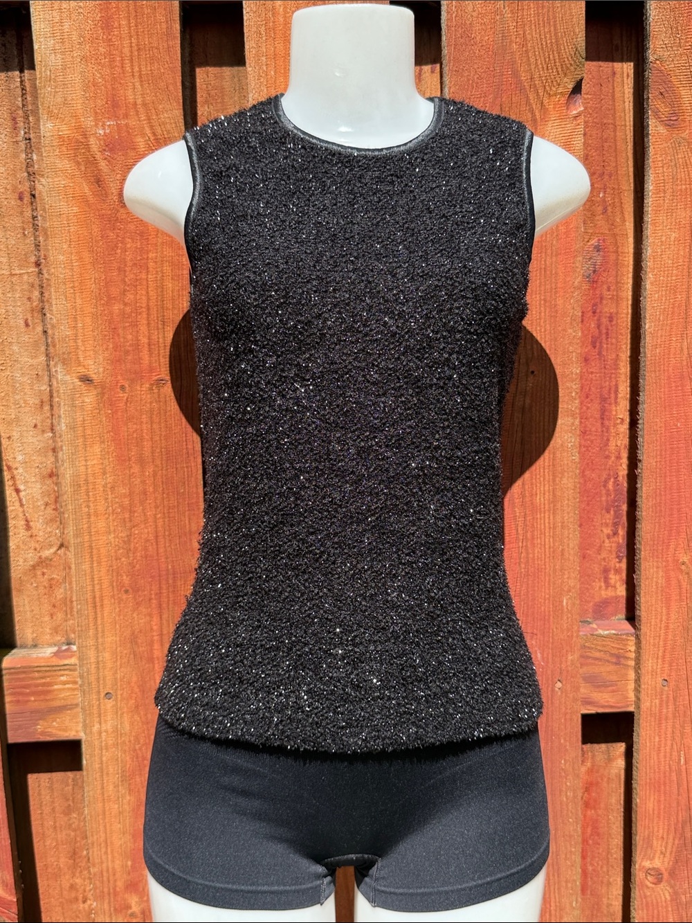 Vintage GUESS Jeans Black Metallic Shimmer Boucle Knit Tank Top Size M Y2K